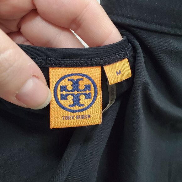 Tory Burch Black Deep Plunge Neck Halter Tie Open Back One Piece Swimsuit Size M - Picture 3 of 5